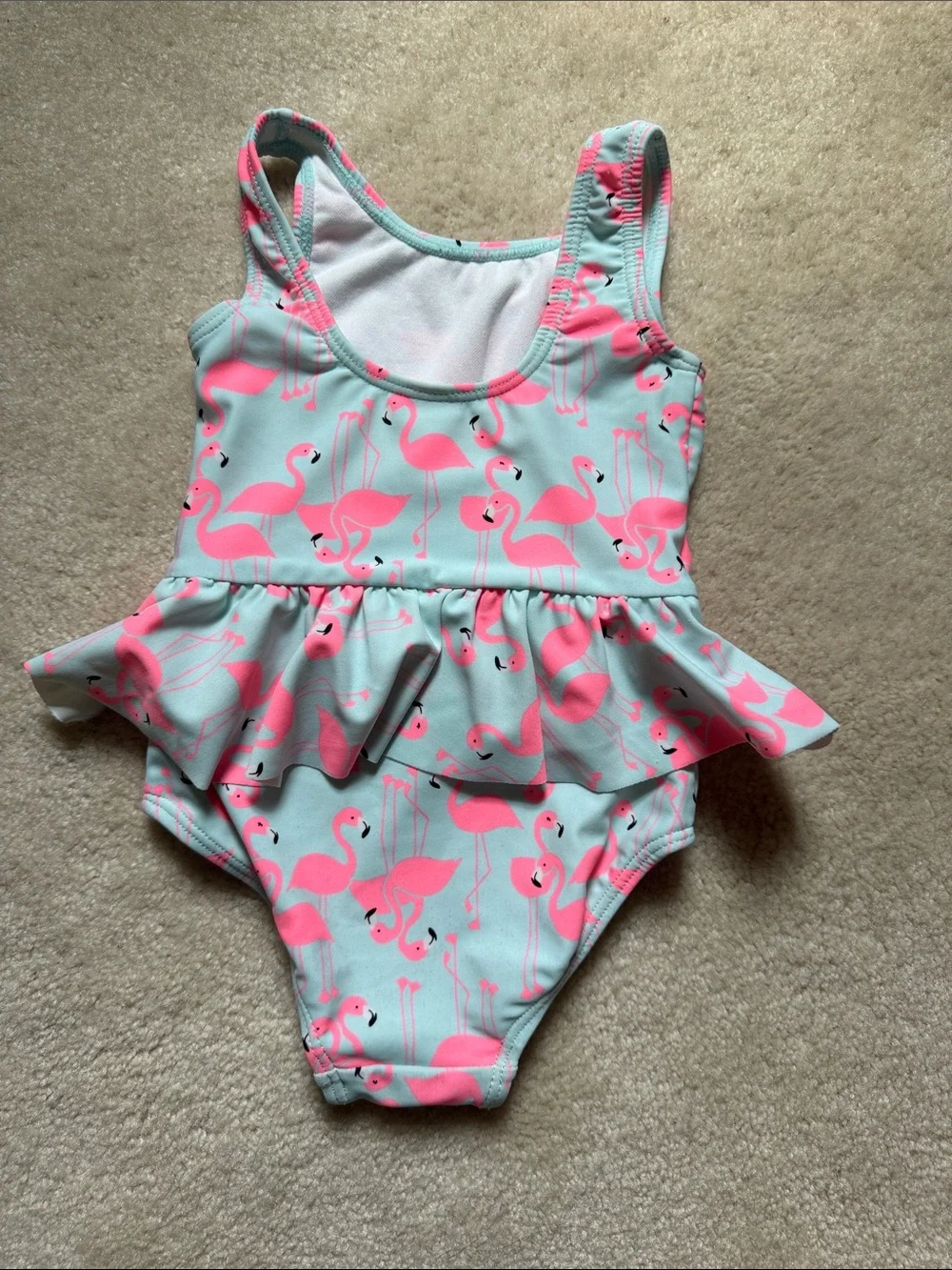 Carter's Pink Flamingo Ruffle One-Piece Swimsuit on Aqua